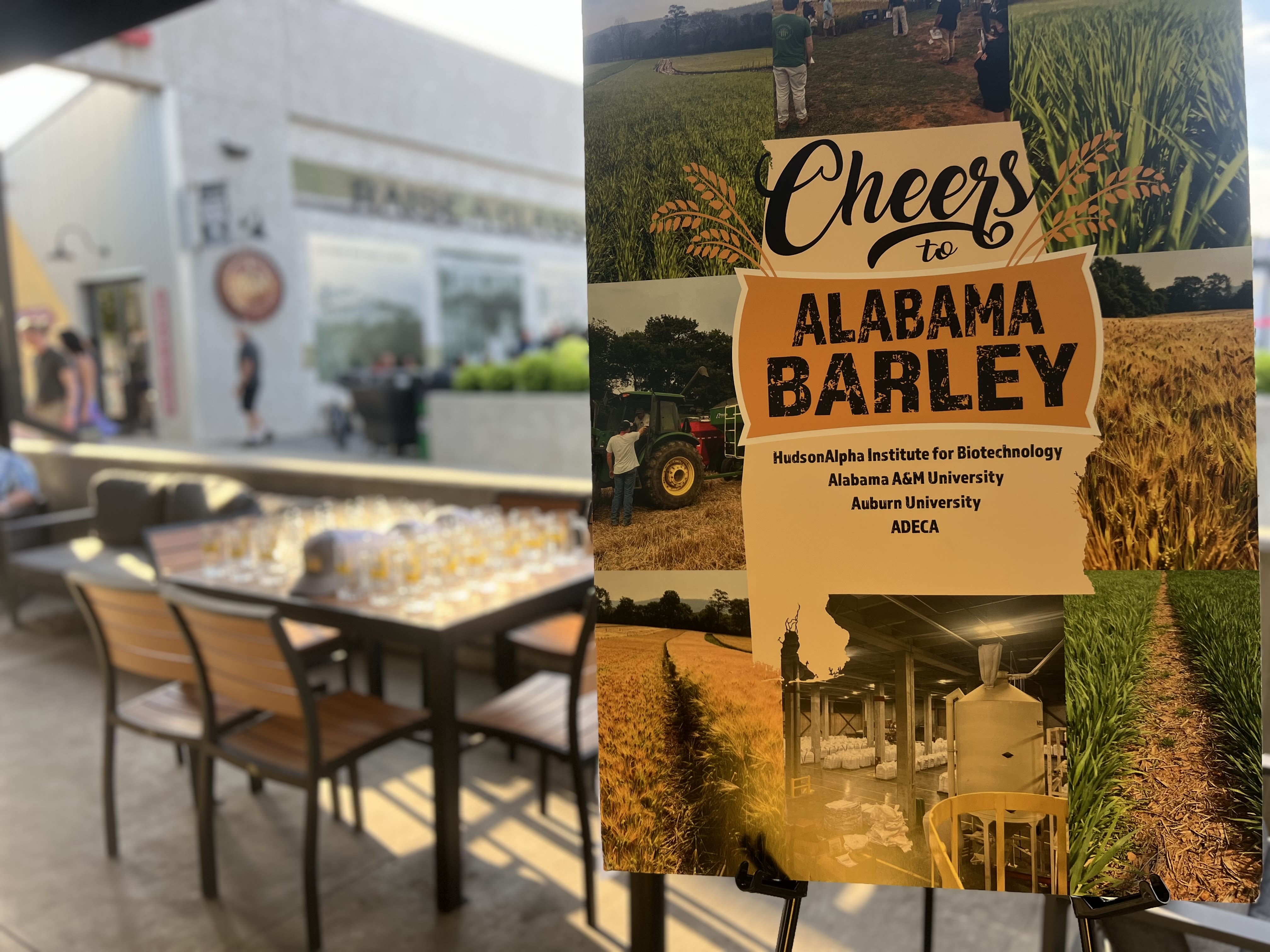 A sign that says Cheers to Alabama barley