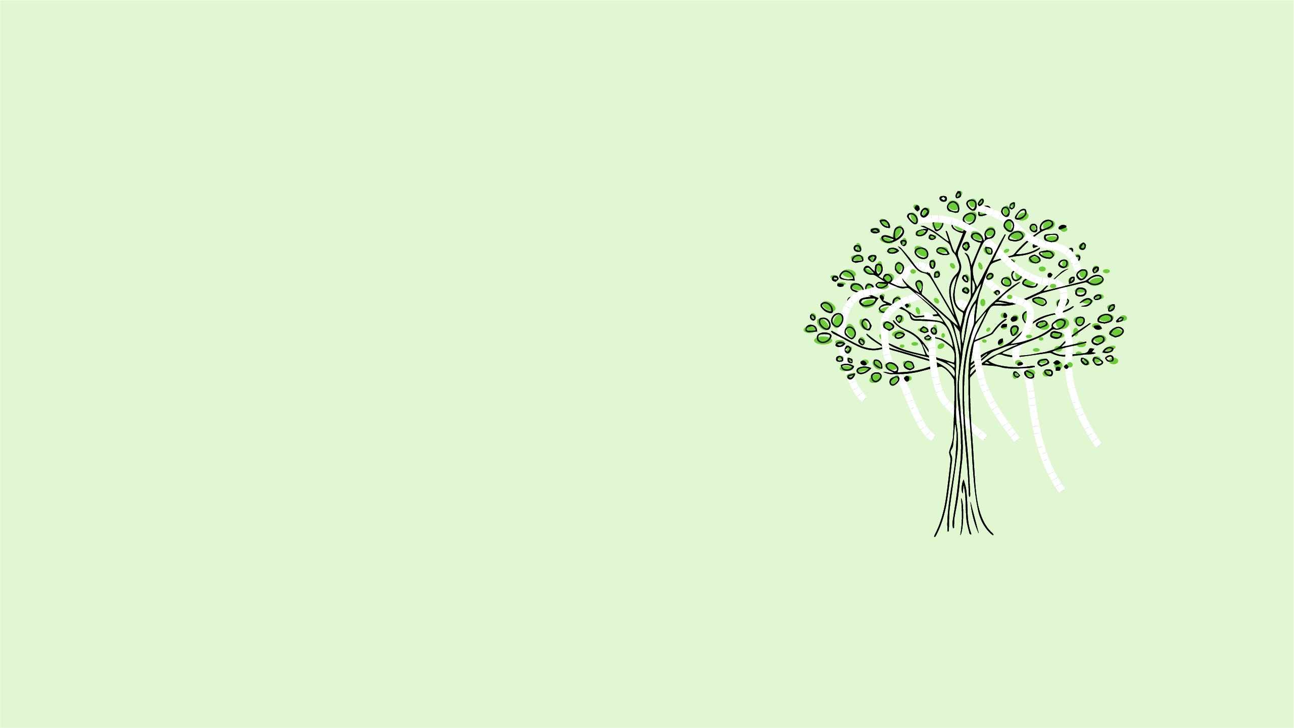 A stylized illustration of an oak tree rolled in toilet paper on a pale green background.